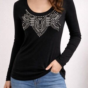 Rock & Republic Black Studded Long Sleeve Top